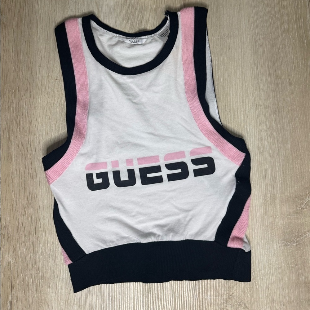 Guess White, Pink and Black Tank Top